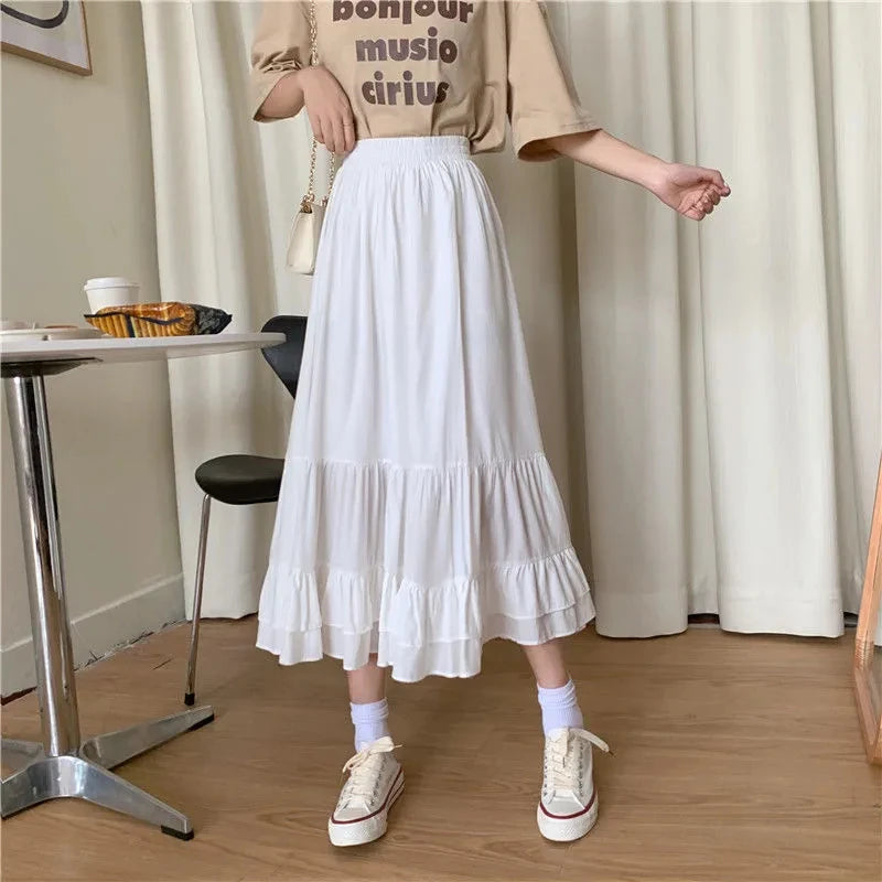 🍒 Tiered skirt with elastic waist band women's white a-line tiered skirt outfit summer clothing chic smart casual fashion elegant office wear for ladies Crisp Wispy Gypsy