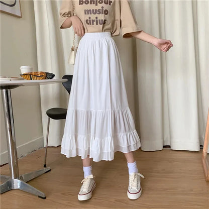 🍒 Tiered skirt with elastic waist band women's white a-line tiered skirt outfit summer clothing chic smart casual fashion elegant office wear for ladies Crisp Wispy Gypsy