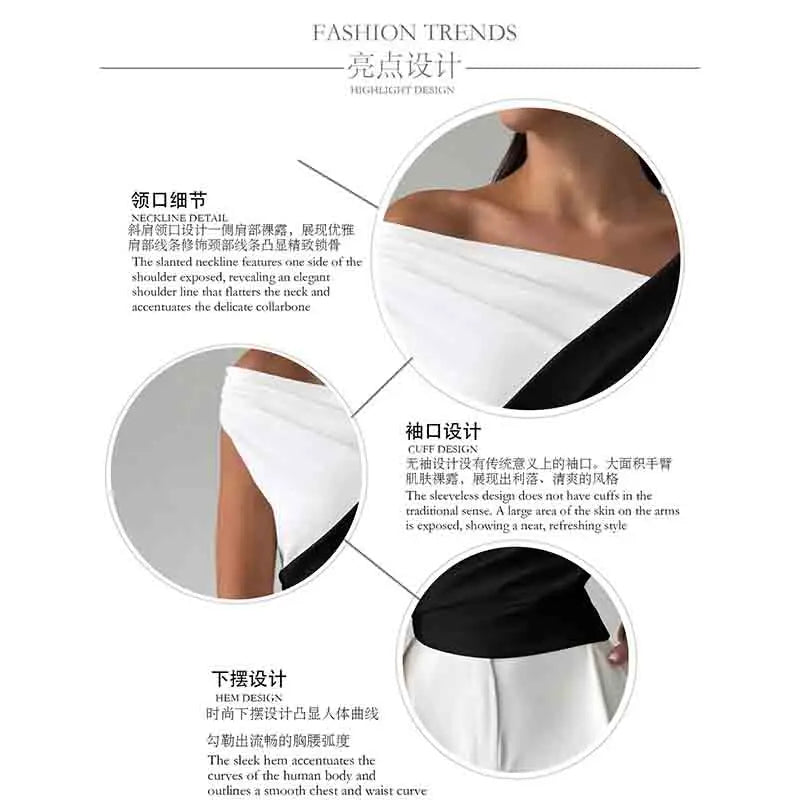 🍒Fashion office wear female slash neck top sleeveless one shoulder top for women elegant summer shirt white black off shoulder top holiday wear blouses smart casual vacation clothes Make No Mistake Close This Drape
