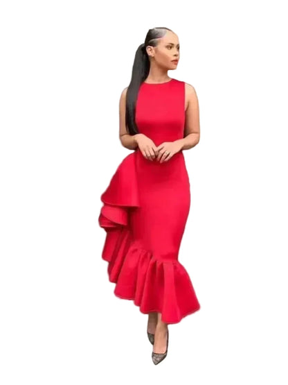 🍒Summer outfit for women smart casual sleeveless dress solid ruffle hem midi irregular party birthday wedding long female fashion occasion   Frill Yourself This Summer