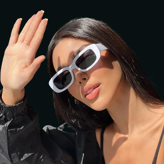 🍒Rectangle sunglasses fashion popular sun glasses for women unisex square shades white Summer traveling shades eyewear uv400 protection Shade In The Cool