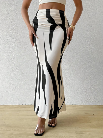 🍒High waisted maxi skirt smart casual women's bodycon skirt zebra long skirt casual high waist outfit elegant zebra print clothes elegant animal print fashion wear