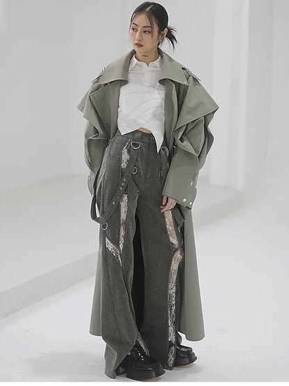 🍒Long oversized trench coat elegant ruffled outerwear for women double breasted luxury designer overcoat runway fashion  Trendy Travel Trench Classic Comfort
