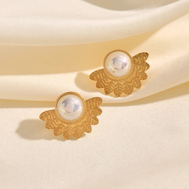 🍒Stainless steel large hoop earrings with pearl for women fashion exaggerated holiday Jewellery occasion earrings gift Bijoux Girly Pearl