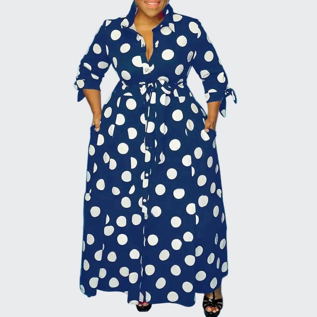 🍒Plus size polka dot dress with sleeves printed high waist outfit maxi dress smart casual women a-line dress  LONGing for this DOTty, PRINT at check out