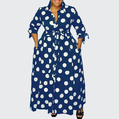 🍒Plus size polka dot dress with sleeves printed high waist outfit maxi dress smart casual women a-line dress  LONGing for this DOTty, PRINT at check out