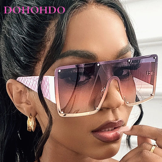 🍒Large frame sunglasses unisex womens rimless one-piece wide-rimmed sunglasses fashion eyeglasses UV400 protection See Through Fun Sunnies