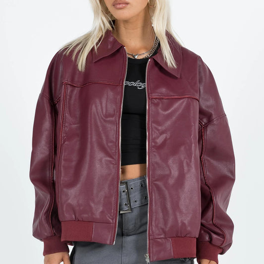 🍒Oversized faux leather Jacket zip up women smart casual outerwear coats fall fashion leather bomber Jacket You Will Wear Out This Outerwear