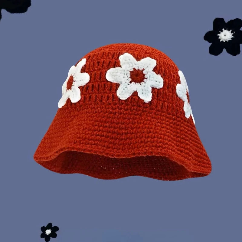 🍒Autumn crochet hat handmade bucket hat knitted Y2k flower fashion autumn winter colourful hats Get A Bellfower Flower. Flower