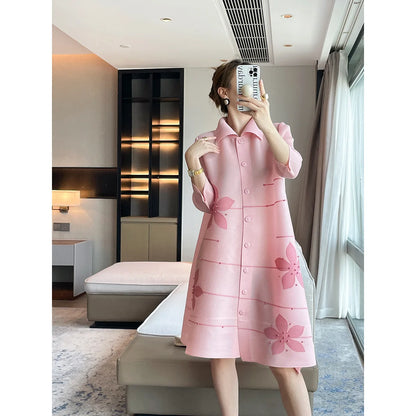 🍒Lapel dress colour blocking outfit beaded design coat dress for women elegant loose large size outfit spring autumn fashion women's over knee outfit