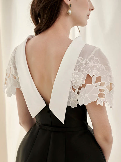 🍒Women's lace crochet dress backless summer fashion outfits trendy mixed media fashion high waist dress party occasion wear Laced With Clasic Style