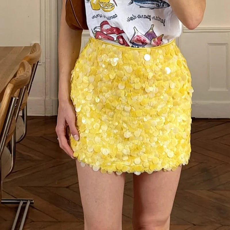 🍒Sequin mini skirt fashion slimming high-waisted shiny Socialite party wear elegant a-line mini skirts women's clothes smart casual occasion wear Sunshine In Your Mini