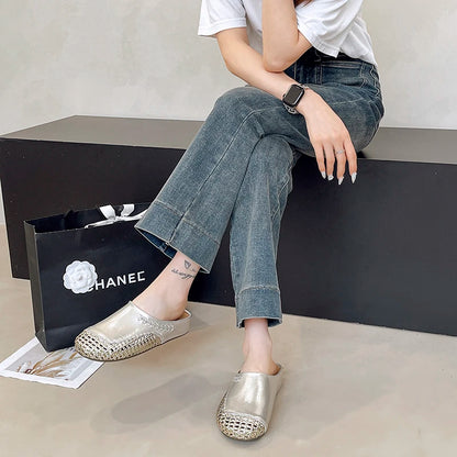 🍒Versatile sandals womens pumps shoes casual slippers for women party wear summer round toe summer shoes Slip Into Silver Sliders