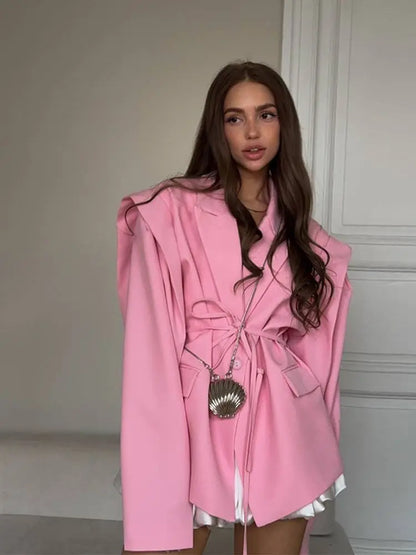 🍒 Blazer with band womens summer jacket with  turn-down collar long sleeve outerwear  oversized coat with pockets chic   women's fashion Overide Ordinary Oversize