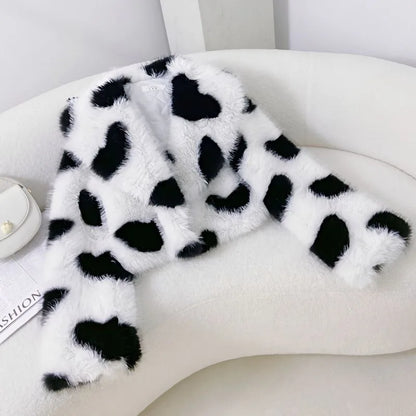 🍒Fur coats for women large  collar jacket with love hearts eco-friendly furry coats chic trendy winter outerwear style versatile Fluffy Lovely