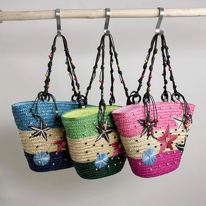 🍒Starfish wicker bag hand-embroidered beaded bohemian straw straw bag summer fashion beach bag casual seaside beach party accessories