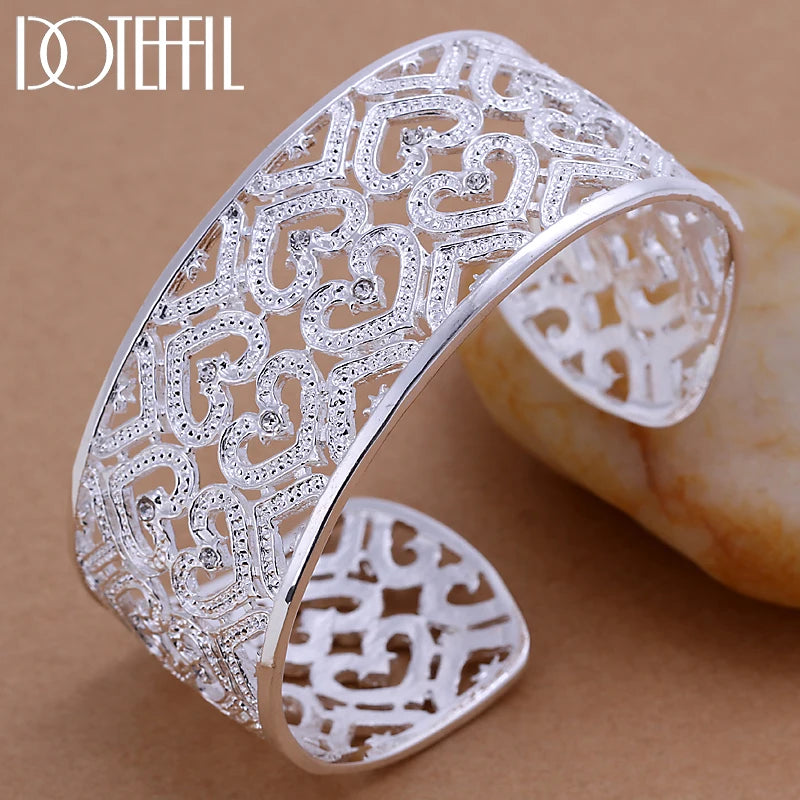 🍒925 Sterling silver bangle big 28mm heart bracelet silver woman's jewellery wedding engagement fashion party wear jewellery Wear Your Heart On Your Sleeve