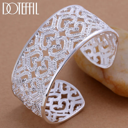 🍒925 Sterling silver bangle big 28mm heart bracelet silver woman's jewellery wedding engagement fashion party wear jewellery Wear Your Heart On Your Sleeve