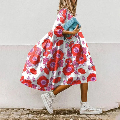🍒Dresses for women loose colour printed fashion smart casual clothing party vacation womens bohemian beach dress