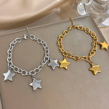 🍒Chunky star bracelet thick  stainless steel pendant chain silver bracelet for women gold plated stars wrist jewellery  you will be STAR-tled When You Get This