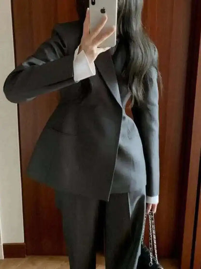 🍒Suit for women high quality Professional gray suit Jacket and Wide leg pants two piece smart set fashion wear