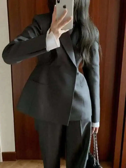 🍒Suit for women high quality Professional gray suit Jacket and Wide leg pants two piece smart set fashion wear
