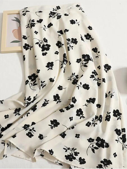 🍒Vintage floral midi skirt summer high waist fashion wear flor Woman ditsy print clothing Versatile wear casual clothes Versatile Print Mint Vint