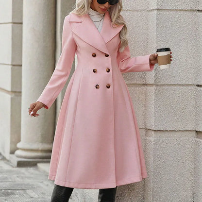 🍒Womens trench winter pink autumn coat fashion lapel collar and button a-line coat for ladies chic outerwear fashion clothing