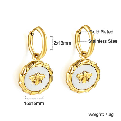🍒Trendy jewellery stainless steel jewlry oil drip 18K gold plated hoop earrings butterfly shell bee heart earrings smart casual accessories