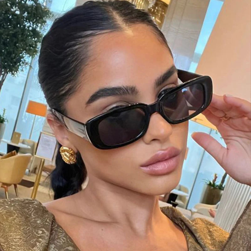 🍒Rectangle sunglasses fashion popular sun glasses for women unisex square shades white Summer traveling shades eyewear uv400 protection Shade In The Cool