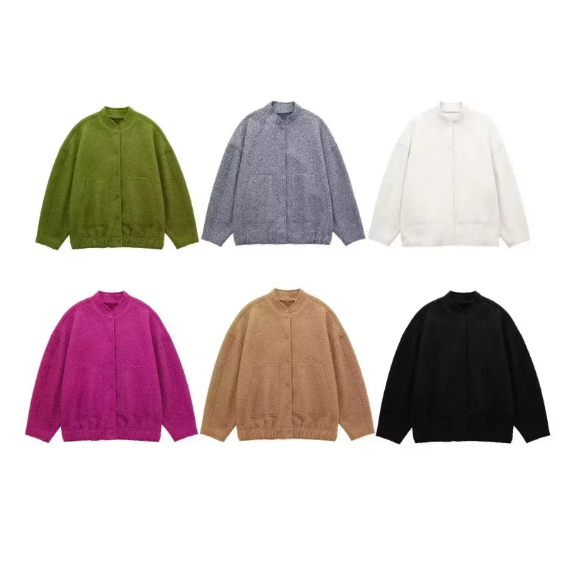 🍒Women's Jackets spring  autumn fleece vintage jacket oversized outerwear long sleeve  Bomber Jacket women