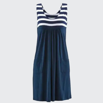 🍒Fashion striped dress vest style summer outfit with pockets loose sleeveless beach wear for women’s solid clothing for holiday casual wear  SHORELY Sweet Stripes