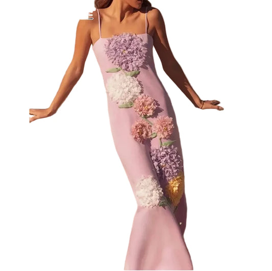 🍒3D flower dresses for women spaghetti straps sleeveless outfit smart casual women female colourful pastel fashion clothing partywear occasion wear Gift A Garden to You
