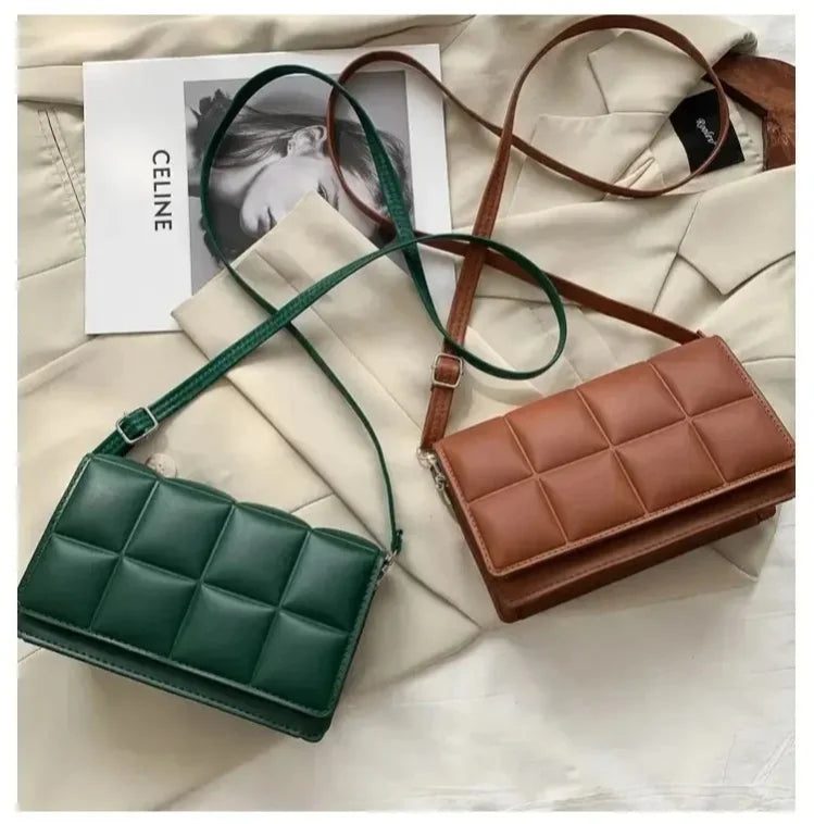 🍒Solid colour shoulder bag crossbody handbags female cushioned designer pu leather bags for smart casual accessory for women Chocolate Bag