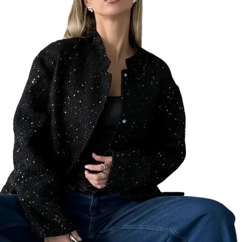 🍒Sequin bomber Jacket women Y2k gold Colour stand collar short coat long sleeve  spring fashion high Streetwear occasion wear smart casual clothing for women  Spring Into Shimmer