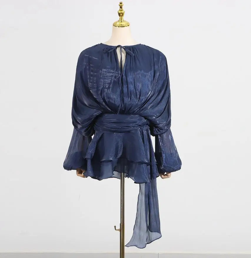 🍒Solid tie neck dress high waist ruffle for women long sleeve mini  party club wear occasion clothing female fashion Revel In Ruffles