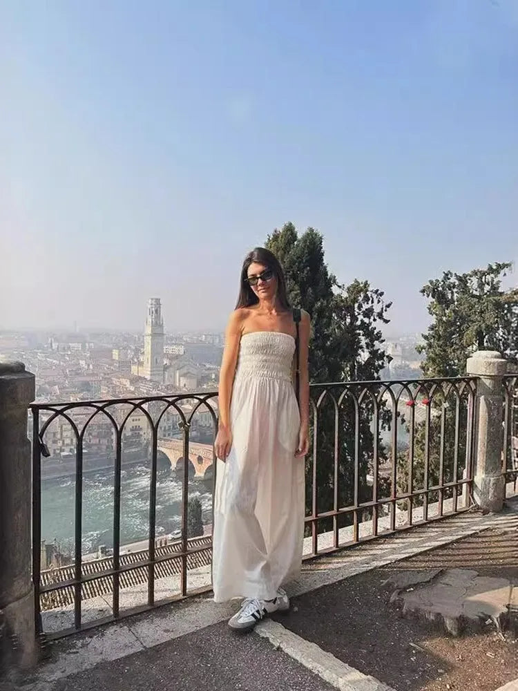 🍒Striped tube dress a line fashion maxi outfits for women trendy holiday wear beach wear striped summer clothes