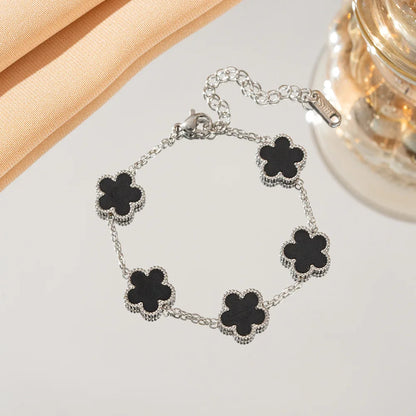 🍒Five leaf clover bracelet flower petal shell bracelet for women double sided blossom flower smart casual stainless steel jewellery colourful accessories delicate and durable