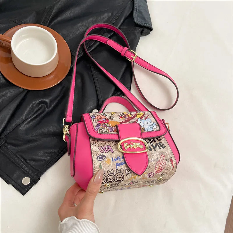 🍒Graffiti handbag/Purse women's bag designer luxury shoulder bag lu leather ladies messenger bag pink crossbody bag casual bag  No Word Of A Lie This GRAFFITI Bag CAN Be Yours