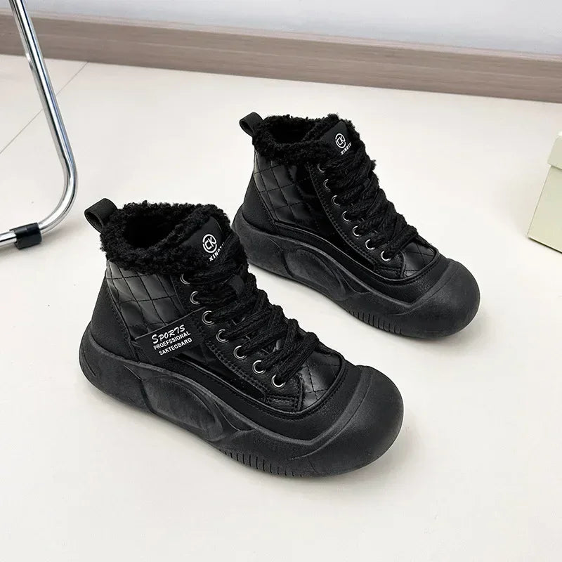 🍒Plush boots thickened sole snow boots comfortable wear-resistant warm thick-soled shoes for ladies trendy lace up shoes casual walking footwear for women Buy Into Bootie Beauties