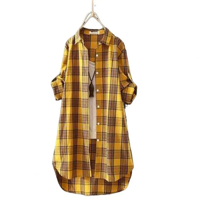 🍒Lapel shirt dress stylish plaid shirt coat women lapel long sleeve cardigan autumn outfits casual work shirts for ladies