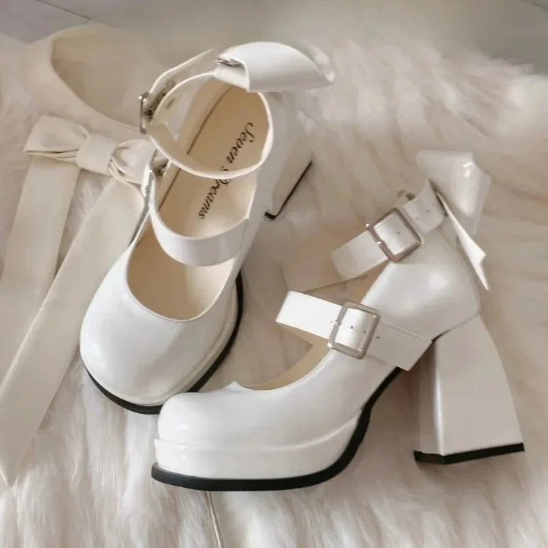 🍒Mary jane high heels cute and comfy pumps smart casual footwear for women party shoes with bow shoes pink original occasion footwear Put Some BACK BOW-n Into Your Party Shoes