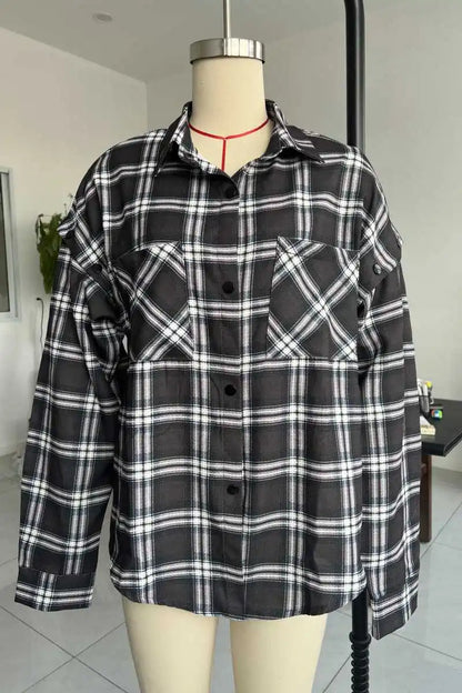 🍒Women's spring shirt Jacket checkered short-sleeved pocket retro luxurious chic trendy minimalist fashion check blouse designer comfy style clothing Dont Be Stale Mate Get This Checkers