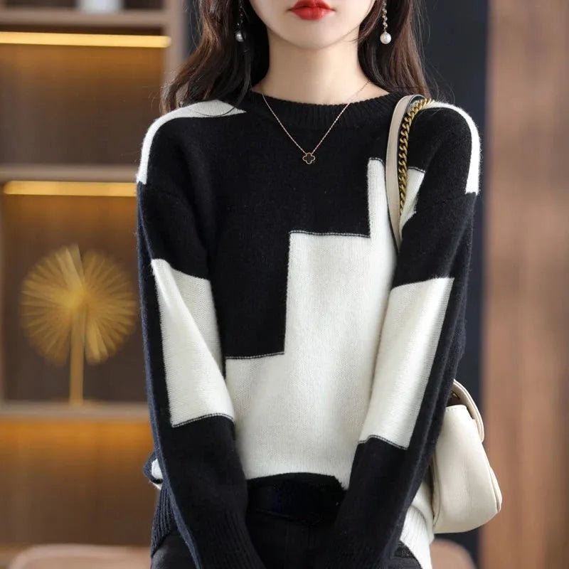 🍒Crewneck tops Jumper women's sweater trendy clothes  knitted fashion pullover monochrome clothing Look Chrome In Mono