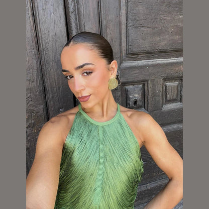 🍒Multi-layer tassel dress women's solid o-neck sleeveless cocktail dress elegant female fashion ball party outfit occasion wear club wear holiday beach party wear No Tossle Tassle