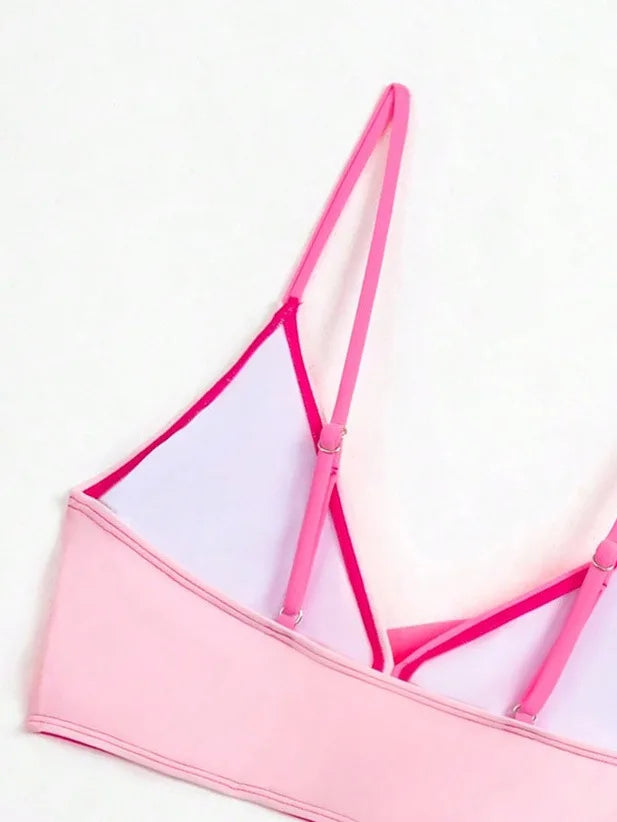 🍒Patchwork two piece swimsuit for women high waist bikini v-neck adjustable suspender type spaghetti strap backless swim set summer beach Vacation Swimwear  Drink Fruities In Your Fruity