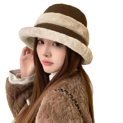 🍒Furry fisherman hat women's autumn winter fleece lined warm bucket hat windproof ear. protection headwear  Primpy Plush Puppie