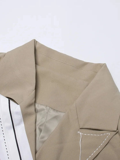 🍒 Colour contrast coat with lapel collar long sleeve overcoat for women with straight patchwork pockets casual spring coat female fashion wear Collar Cool Contrast