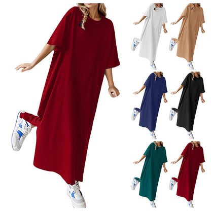 🍒Plus size loose dresses t-shirt dress lounge wear short sleeve outfit long maxi oversized summer fashion beach sundress up to 3XL Best Basics