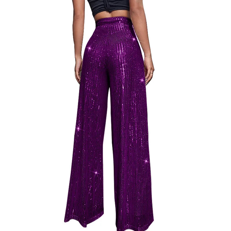 🍒High waist sequin flare pants sparkle loose casual wide leg trousers bell bottom trousers glitter clubwear party wear  Alls Flare In Glitz And Glam